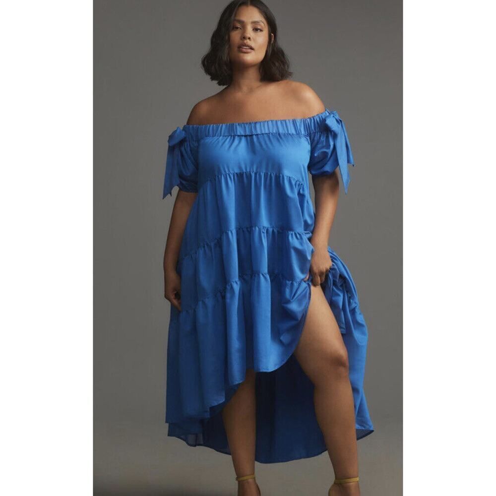 Anthropologie Off-The-Shoulder Tiered High-Low Midi Dress Size Medium